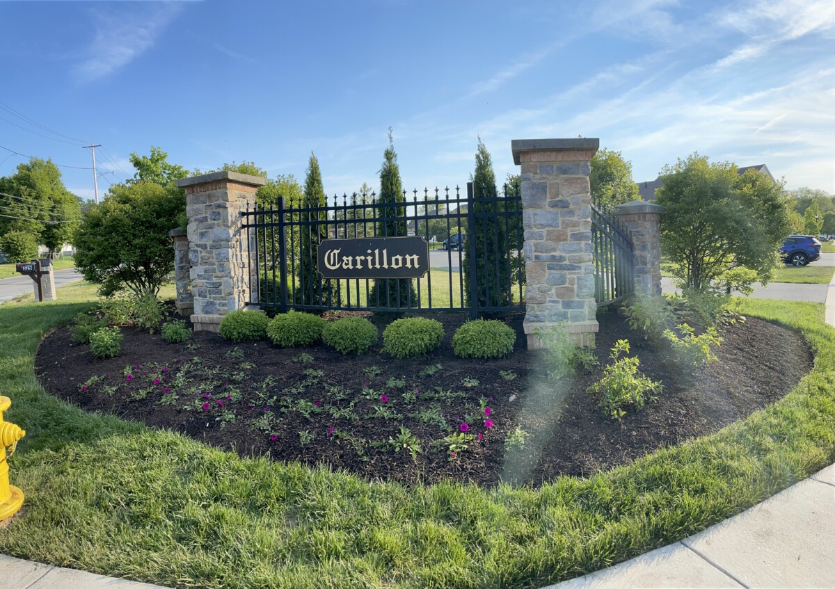 Designed commercial landscape with layered planting beds