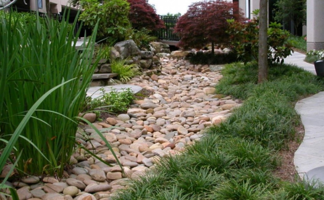 Grading and drainage work correcting runoff on a Delaware property