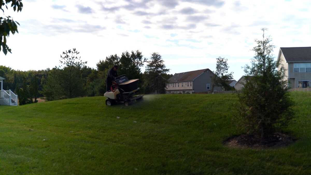 Freshly mown residential lawn maintained by Green Acres