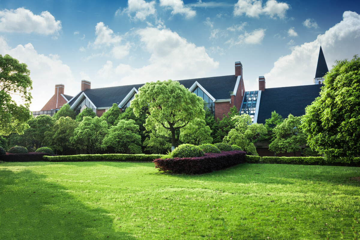 Manicured grounds of a large estate property
